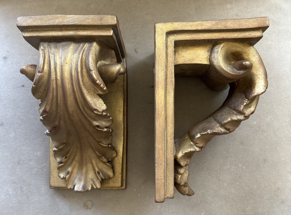 Pair Large Acanthus Leaf Wall Bracket Shelves 1991 HPI