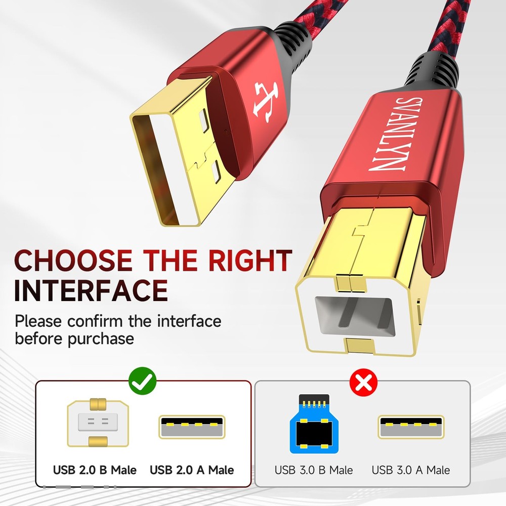 SVANLYN Printer Cable 20 FT, USB A to B 2.0 20FT, Red