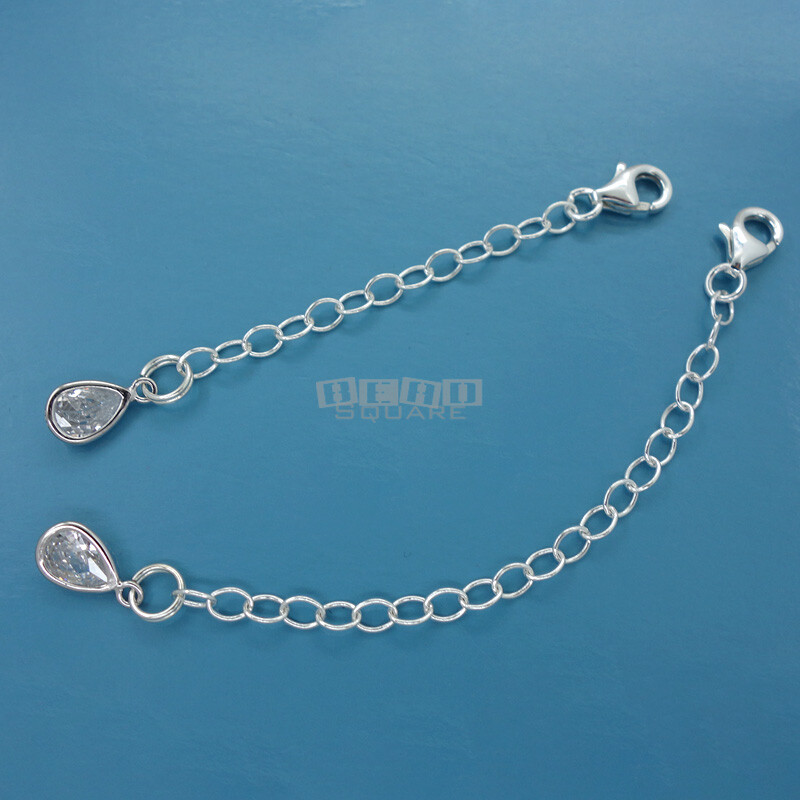 Sterling Silver Teardrop CZ Chain Extender / Connector / Necklace Back Drop