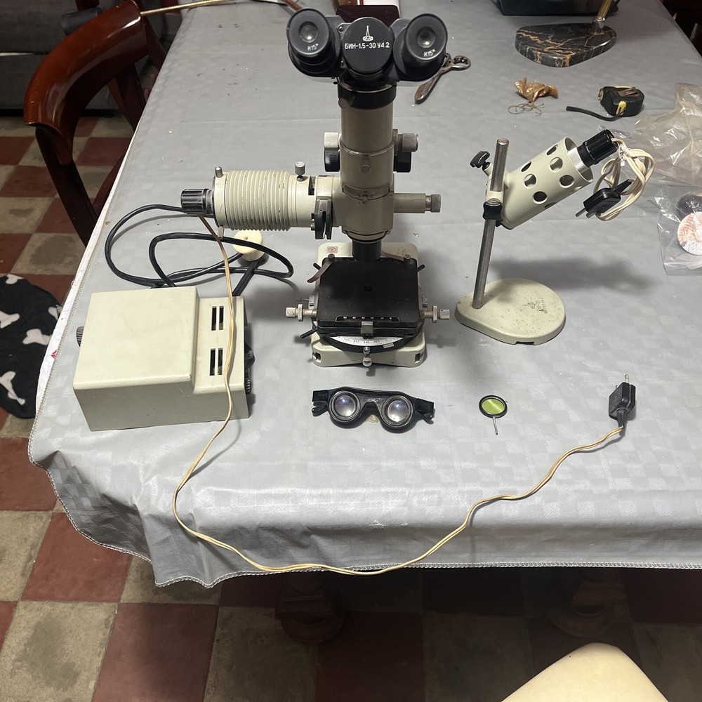 Vintage Russian Microscope Brand Omo With Accessories