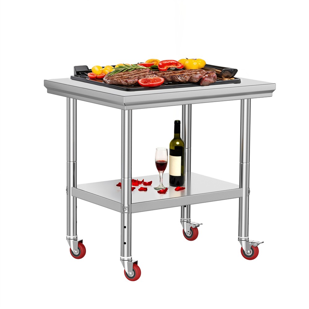 Rolling Commercial Work Table Double Shelves Storage Stainless Steel Workbench