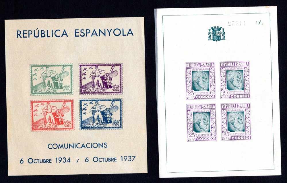 SPAIN 1934-1939 SPANISH CIVIL WAR ISSUES SEVEN DIFFERENT MINT SHEETLETS