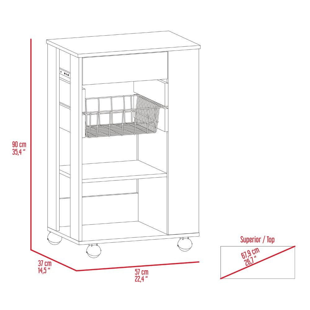 White and Light Oak 5-Shelf 1-Drawer Kitchen Cart