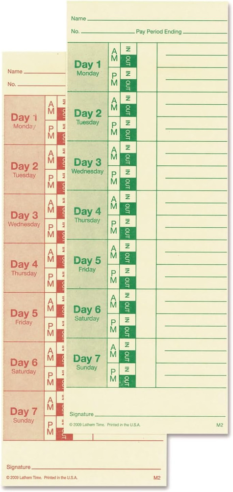 Weekly Time Cards, Double-Sided, for Model 2121/Side-Print Time Clocks, 100 Pac