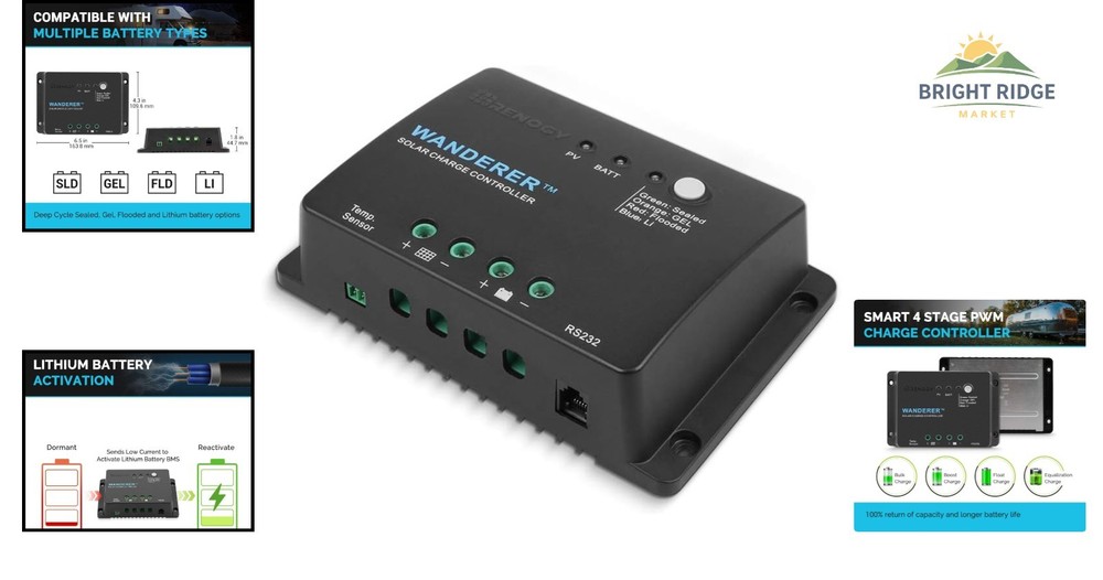 Solar Charge Controller 30A with Temperature Sensor for Multiple Battery Types