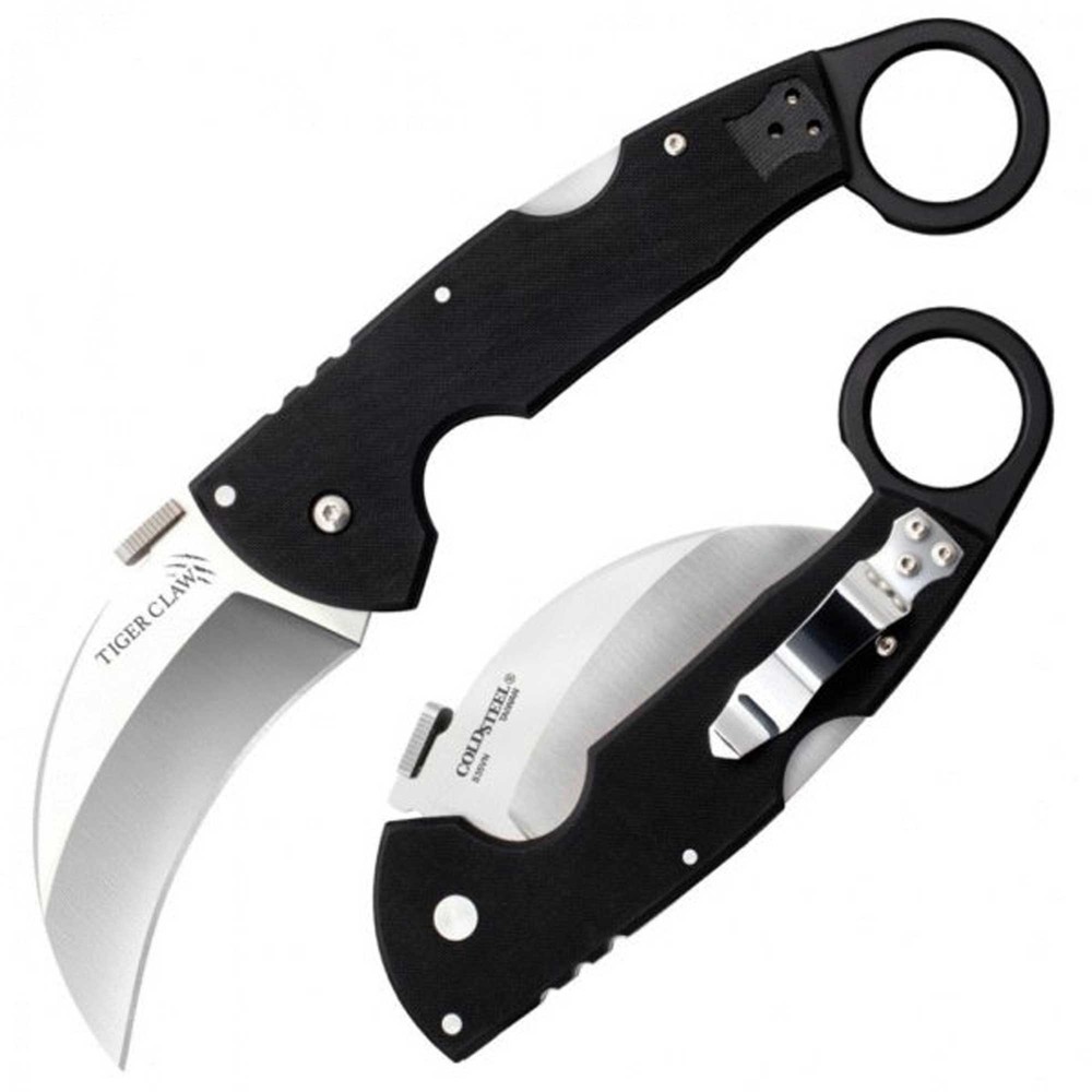 Cold Steel Folding Knife Tiger Claw Karambit Plain Edge with Tri-Ad lock CS22C