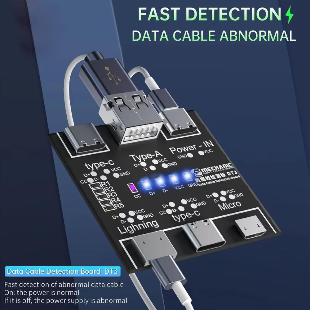 DT3 ON-Off Data Cable Detection Board USB Tester for iOS Android Black