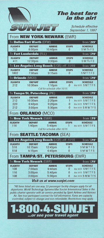 Sunjet system timetable 9/1/97 [0123] Buy 4+ save 50%