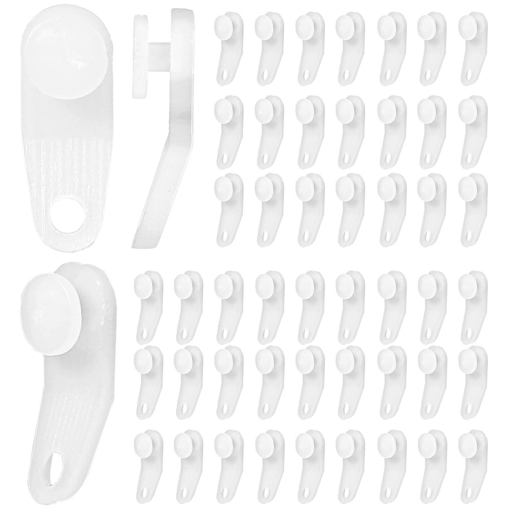 50 Pcs Plastic Curtain Hooks - Roller Gliders for Traverse Rods & Tracks, White