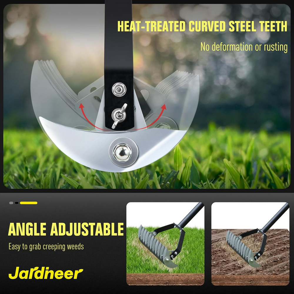 Thatch Rake for Lawns, 61.4" Long Handle Manual Dethatcher with Adjustable Head,