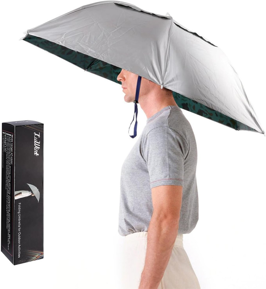 Luwint Head Umbrella Hat, Compact Folding Hands Free Hat Umbrella for Adults Rai