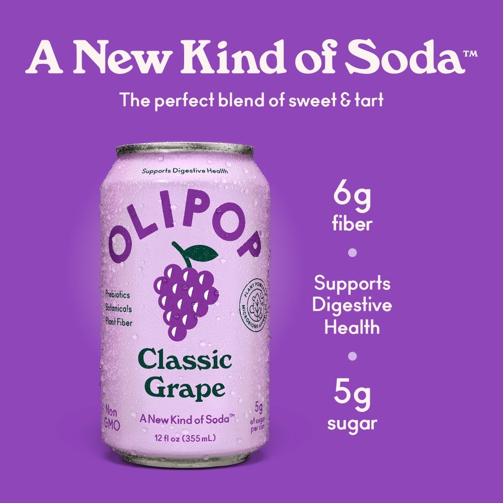 Prebiotic Soda Classic Grape Flavor 12 fl oz Cans 4 Pack Pantry Pack