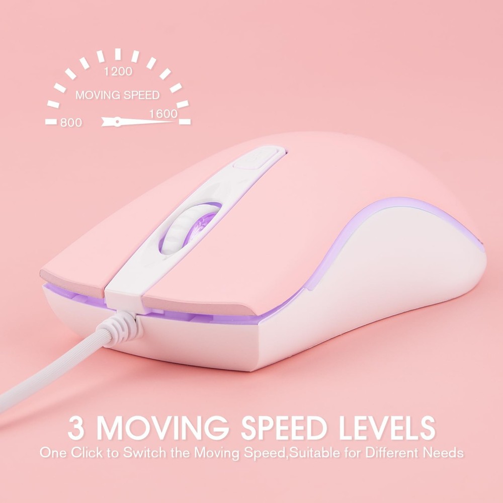 Rii Wired Mouse, USB Computer Mouse,RGB Optical Office Mice for PINK