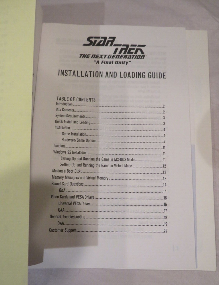Star Trek The Next Generation "A Final Unity" Reference Manual Spectrum HoloByte