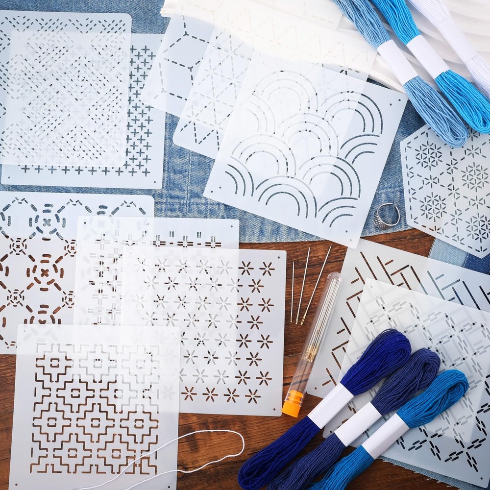 37 Pcs Sashiko Thread Kit Sashiko Needles Cotton Thimble Sashiko Patterns Emb...