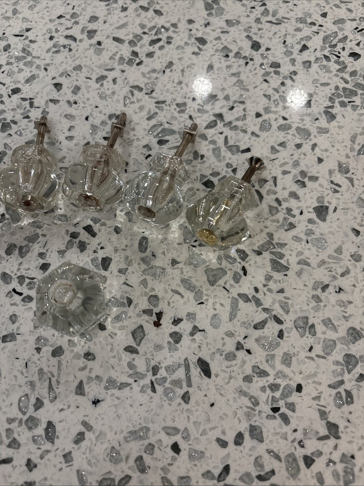 Vintage Clear Glass Knobs Lot 6x Pristine