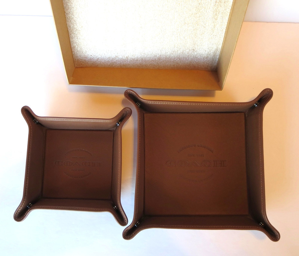 Coach Valet Leather Tray Set Dark Saddle New with Box