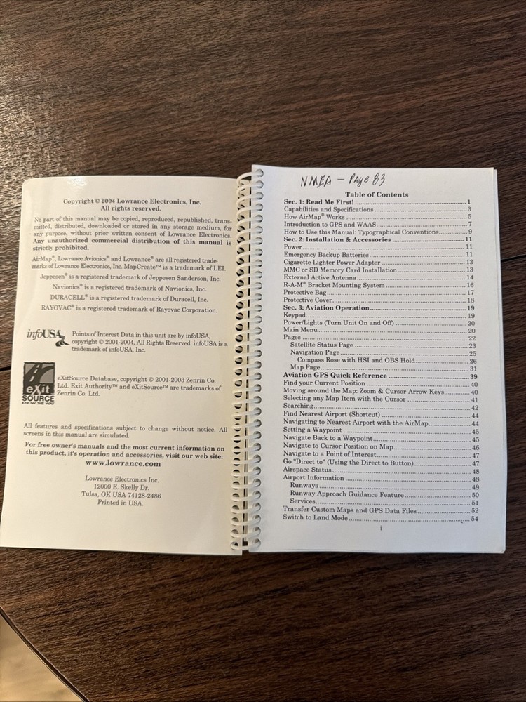 Lowrance Avionics AirMap 2000c Aviation Mapping GPS Operation Instruction Manual