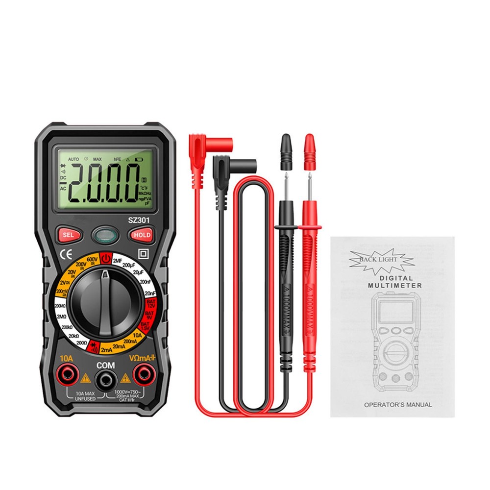 Versatile Digital Multimeter w Test Leads Measures Volt Amp Ohm Capacitance