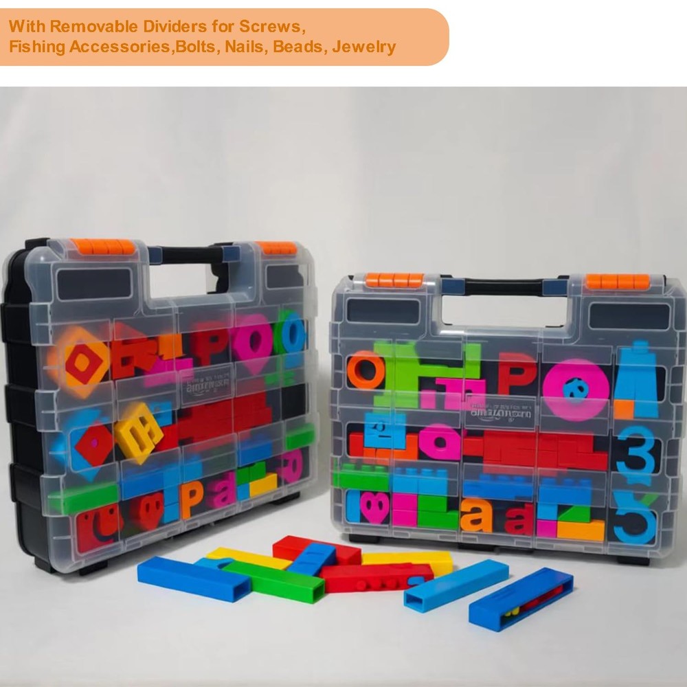 34-Compartment Double Side Tool Box Organizer with Removable Dividers Case