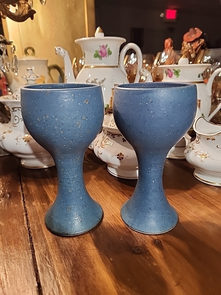 Studio Art Pottery Blue Glazed Tea Light Holders