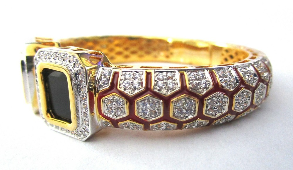 Quality Enamel Blinding Ice CZ Clamper Bracelet