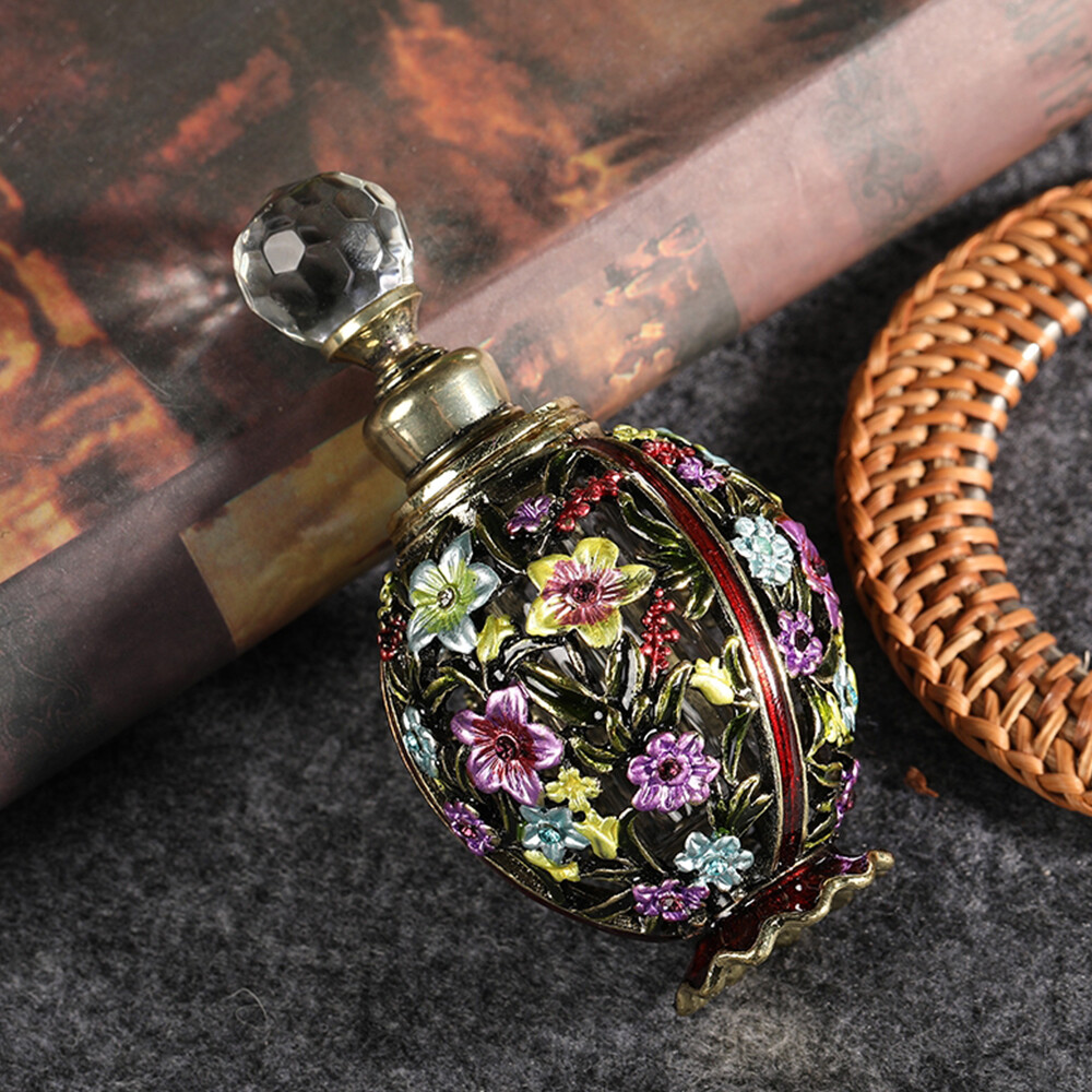 1pc 10ml Antique Empty Flower Pattern Refillable Perfume Bottle Container Decor