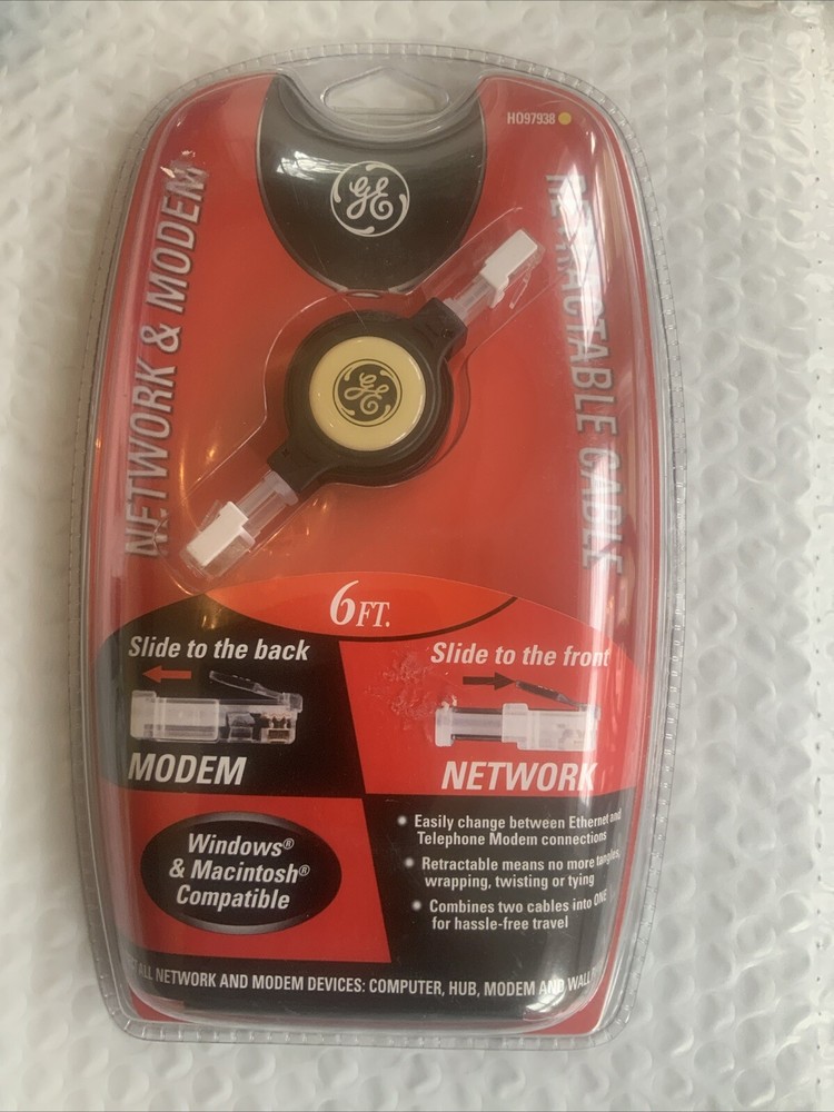GE Network & Modem Retractable Cable 6ft. PC Apple Compatible Windows Macintosh