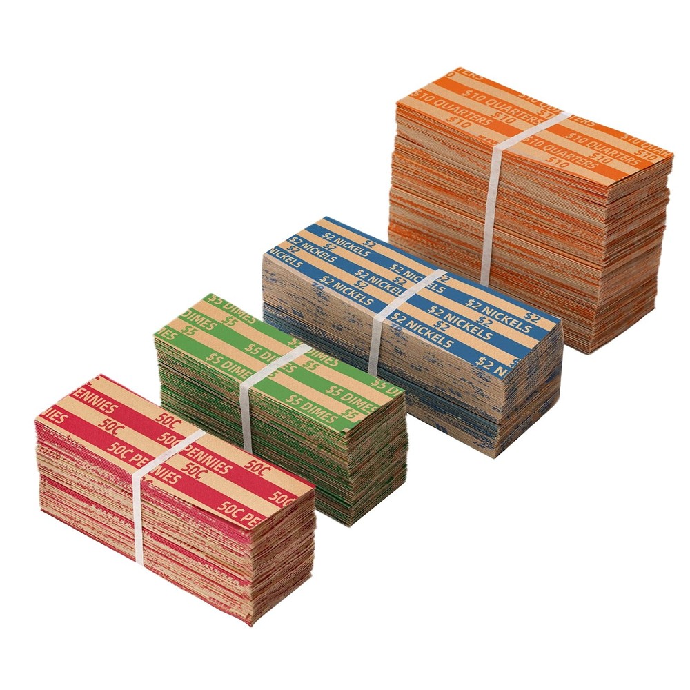 Coin Wrappers Assorted 500 Flat Stripped Roll for 500
