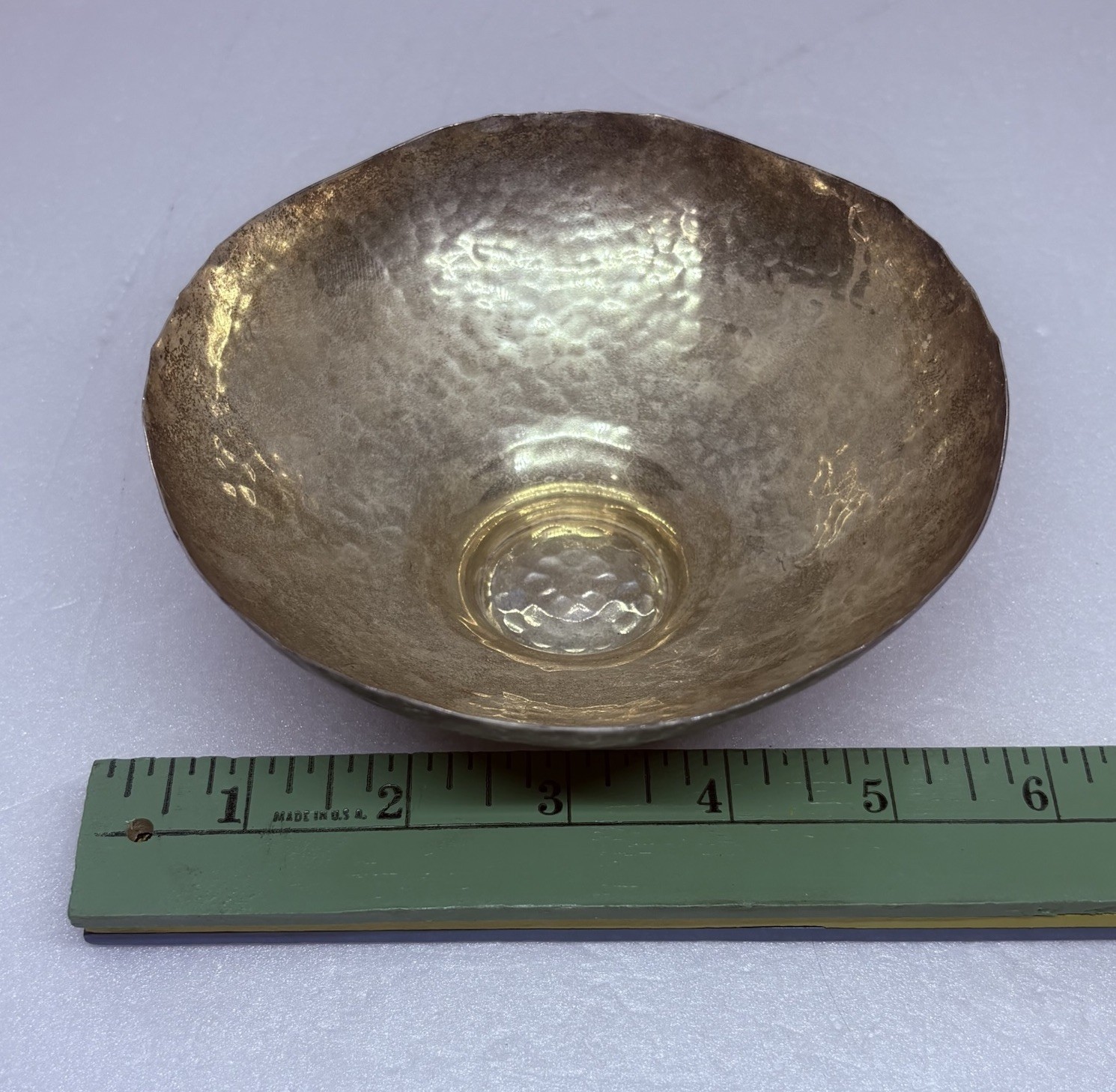 Vintage 1970s Silver Plated Hammered Nut Bowl Unique Shaped 5.25” Art Decor 34