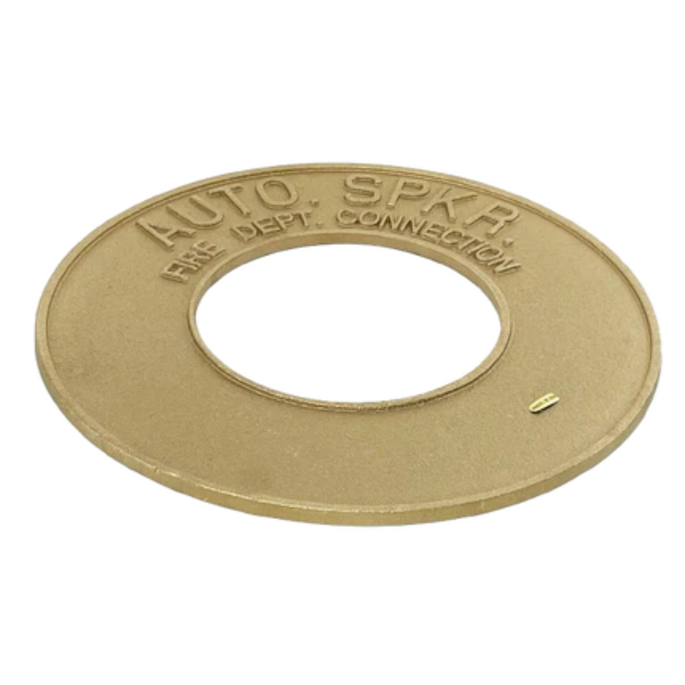 4" ROUND WALL PLATE "AUTO SPKR FIRE DEPT CONNECTION" Rough Brass