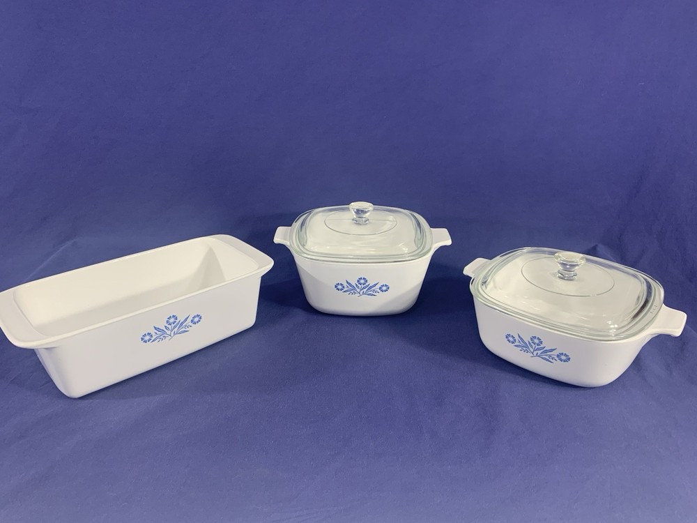 CorningWare Cornflower Blue Bread Baking Loaf Pan + Casserole Dish MADE IN USA