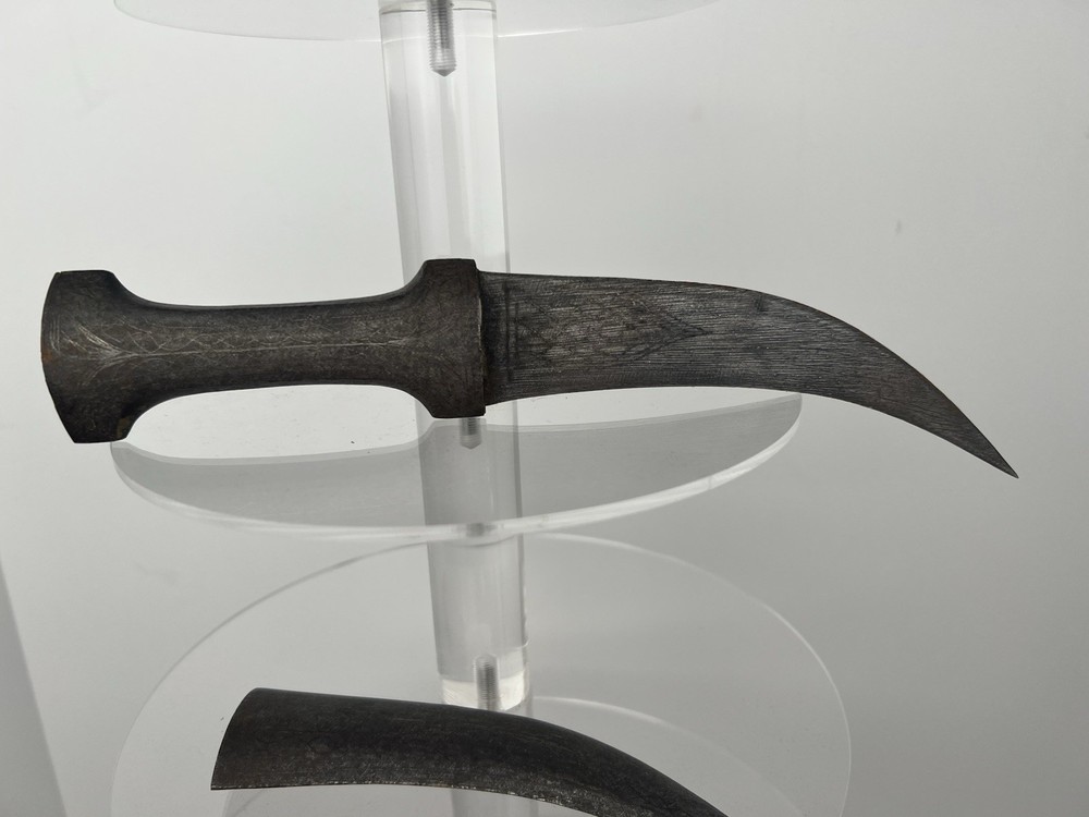 Double‑Edged Curved Ethnographic Dagger, Khanjar‑Influenced with sheath