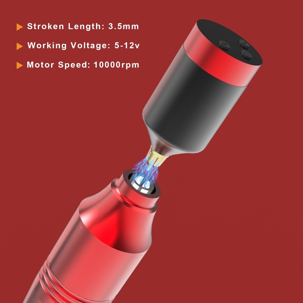 Beginner Wireless Red Tattoo Machine Kit Includes Power Supply Needles and Ink