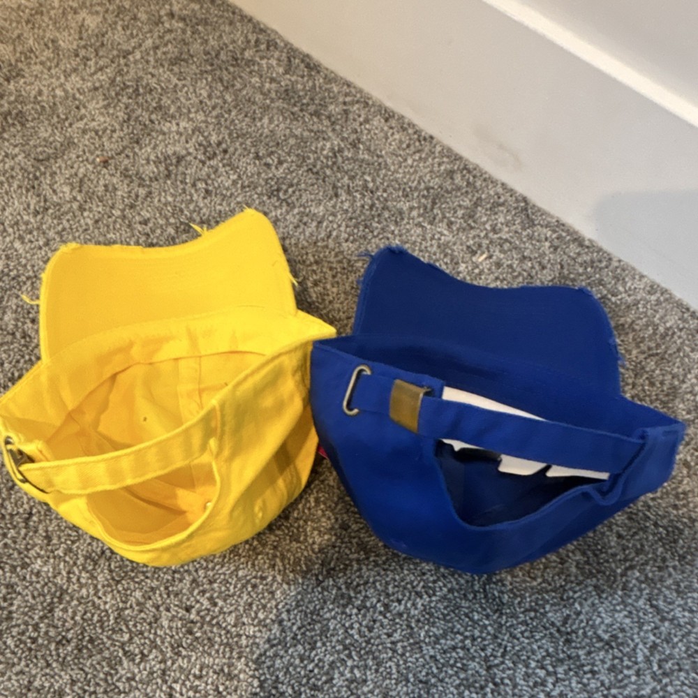Adjustable Distressed Yellow Blue Cotton Canvas Baseball Cap