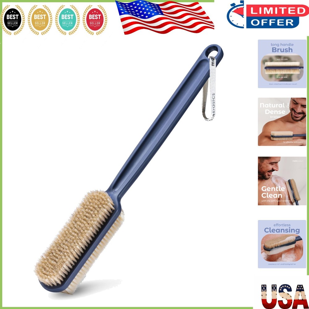 Ergonomic Long Handle Back Scrubber Brush - Soft & Stiff Bristles for Deep Clean