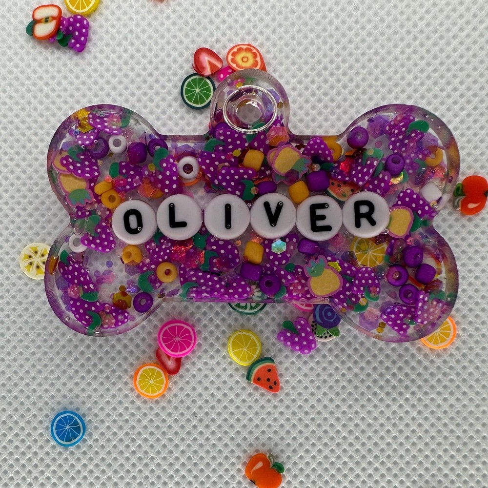 Custom Resin Dog ID Tags - Glitter Pet Tags | Personalized Bone Shape | Handmade