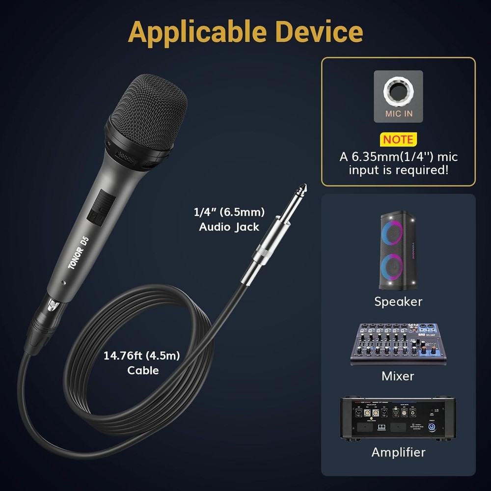 Durable Dynamic Microphone with Hypercardioid Pattern for Crystal-Clear Sound