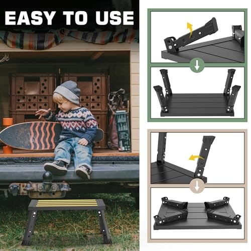 Adjustable Height Aluminum RV Step, Stable Foldable Platform Step Stool, Black