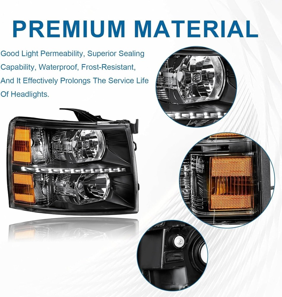 LED DRL Headlights Assembly for 2007-2013 Chevy Silverado 1500/2007-2014 Silvera