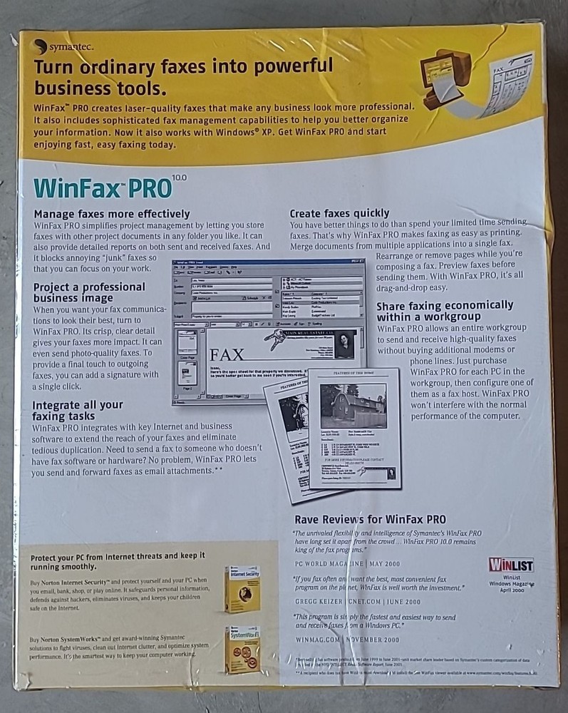 Symantec WinFax Pro 10.0 Fax Software Program app for Windows. New-Sealed Box
