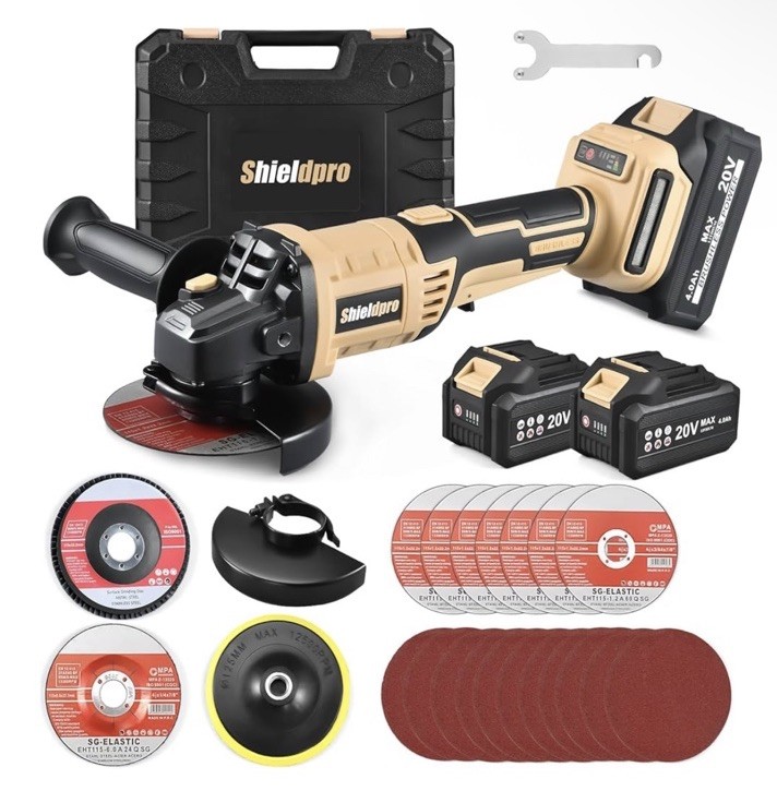 Shieldpro Cordless Angle Grinder 4-1/2 inch,3 Variable Speeds
