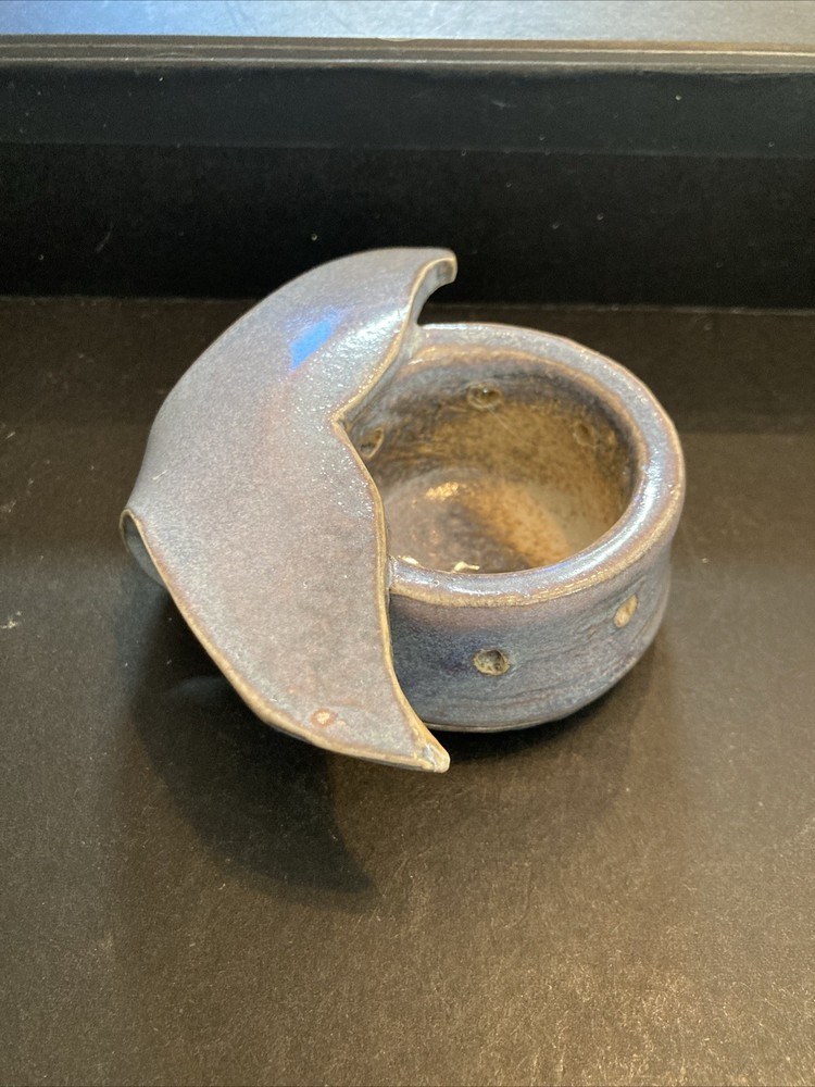 Handmade Art Pottery Whale Tail Handle Tealight Holder Signed