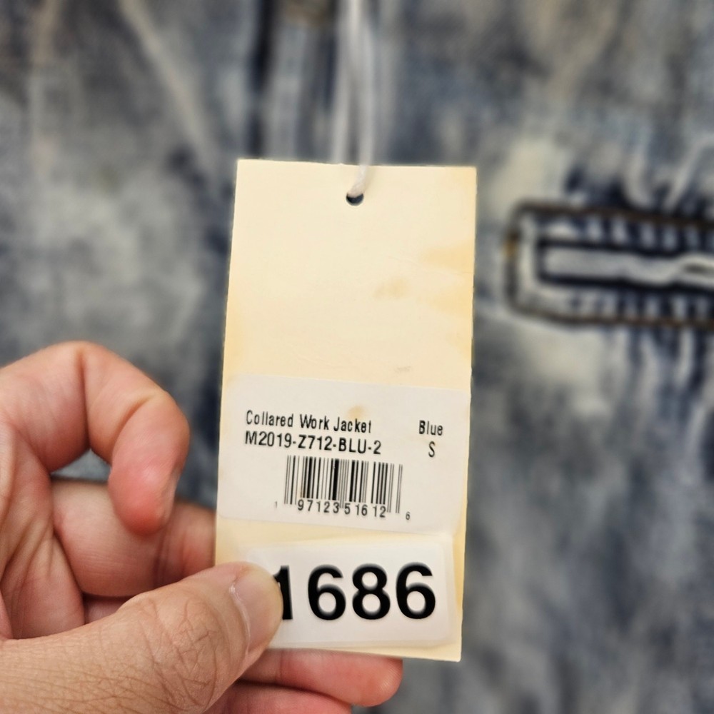 MNML UNISEX SMALL COLLARD WORK DENIM JACKET NWT DISTRESSED