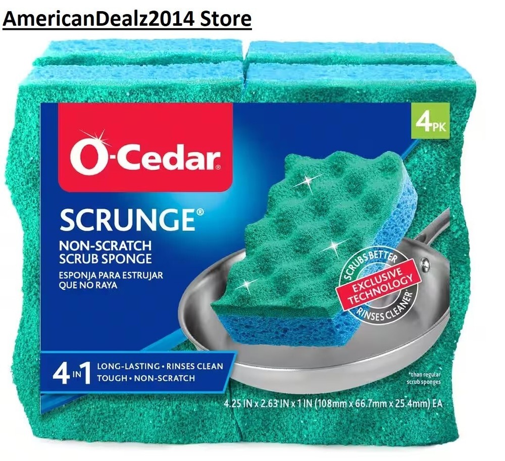 O-Cedar Multi-Use No Scratch Scrunge, Safe For Glass & Non-Stick Coating 4-Count