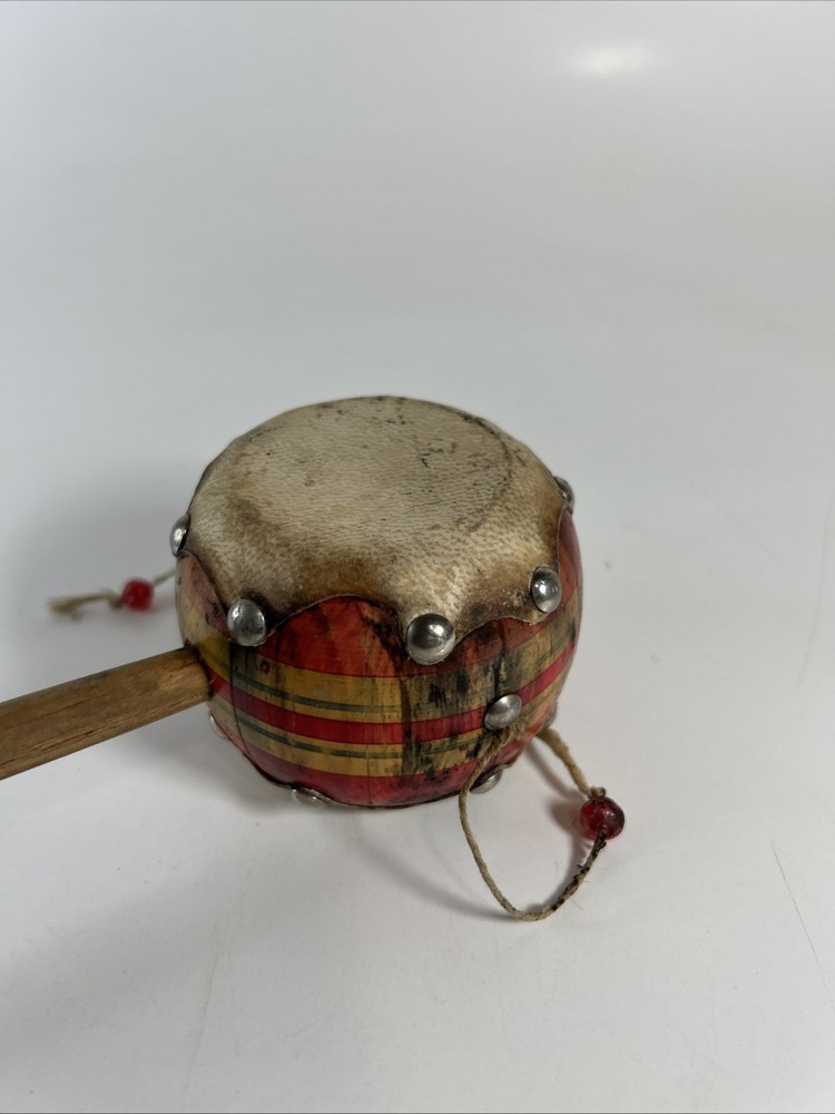 Old Vintage Wooden Monkey Drum Spinning Double Sided