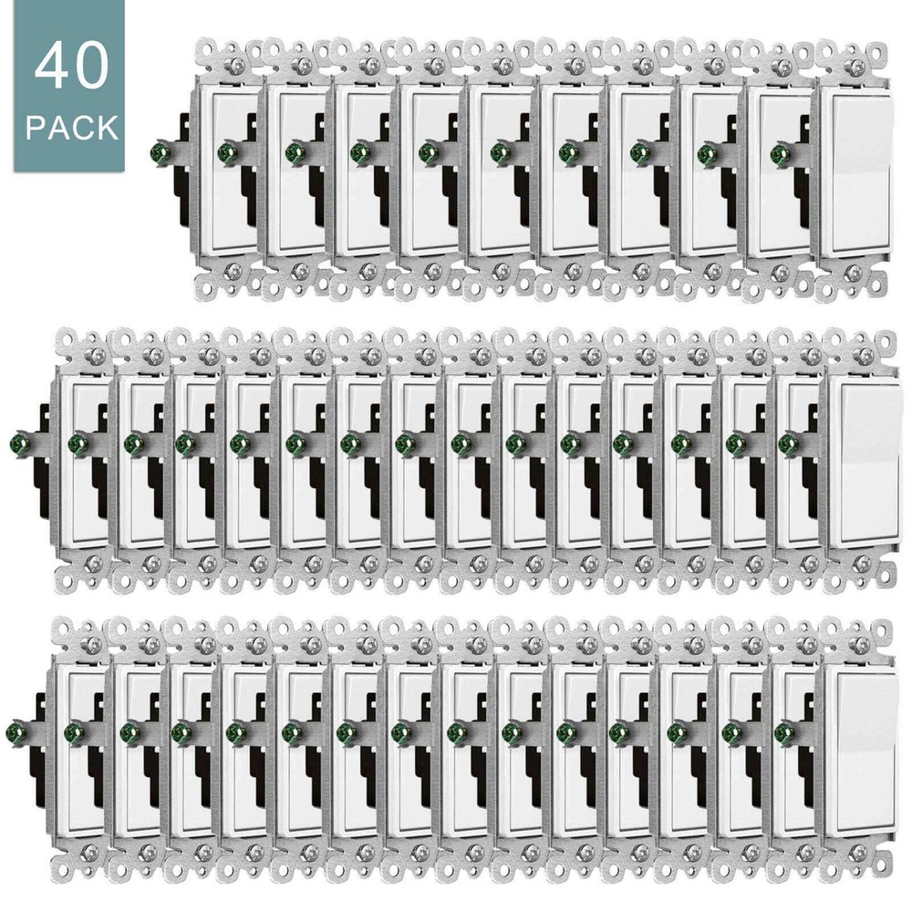 Wall Rocker Paddle Light Switch White Single Pole Decorator On/Off 15Amp 40 Pack