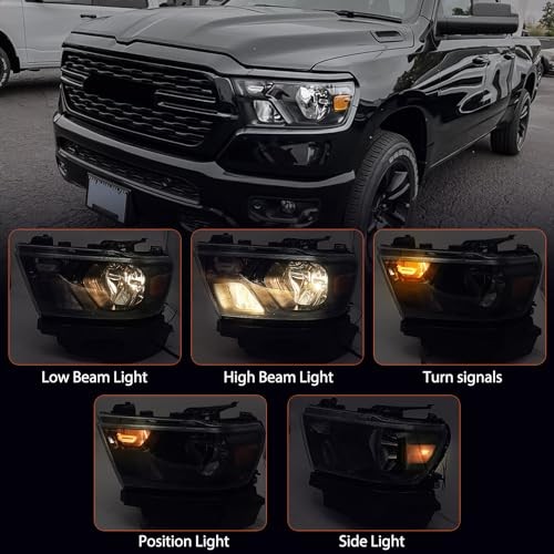 Halogen Headlights Assembly Compatible with Dodge Ram 1500 2019-2022 LH