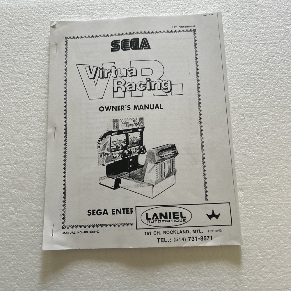 Copy Sega Virtual Racing Arcade Video Game Manual