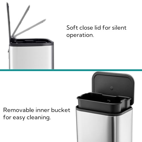 5.3 Gallon Stainless Steel Trash Caniter Rectangular Garbage Can, 20 L Silver